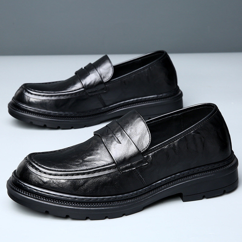 Men's Leather Shoes, New Autumn Business Shoes, Thick-Soled Slip-On Casual Leather Shoes, Comfortable and Lightweight Lazy Loafers