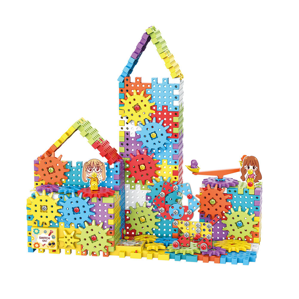 Cross-border children's variable electric building blocks large particles diy screw gear building blocks puzzle assembly paradise track