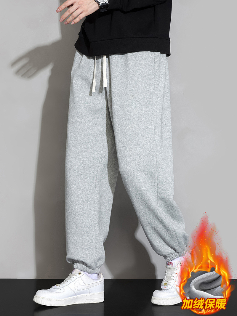 Jianheng Chao Brand Winter Fleece-Lined Pants Men's Loose Wide-Leg Pants Casual Sports Pants Thickened Straight Pants Men's Pure Cotton