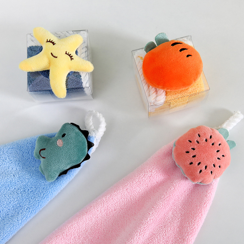 Coral fleece cartoon children's hanging towel hand towel hand towel hand gift wedding shop opening festival creative gift absorbent gift