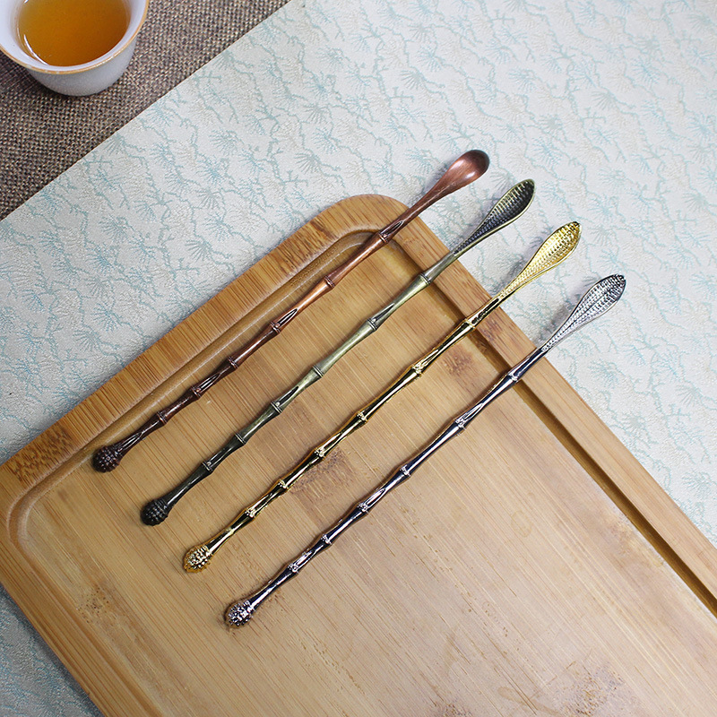Antique threaded metal tea spoon antique copper dial bamboo spoon tea dial teaspoon tea ceremony accessories alloy wholesale