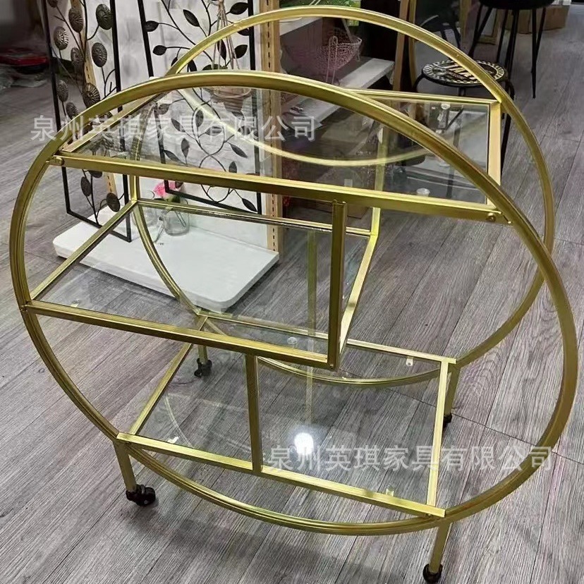 Cross-Border Manufacturer Trolley Dining Cart Multifunctional Hotel Trolley Wrought Iron Four-Wheel Cart Storage Nordic Style