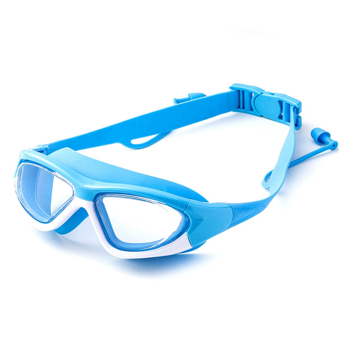 Manufacturers supply children's swimming goggles anti-fog swimming glasses boys and girls large frame color matching with one-piece earplug 5021