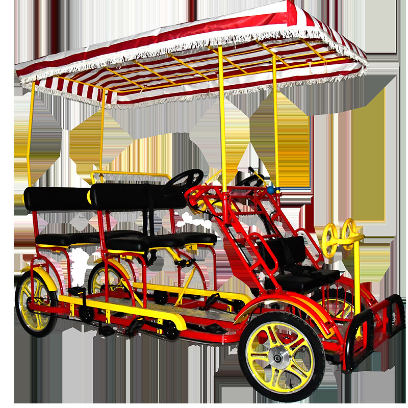 One-Person, Two-Person, and Four-Person Sightseeing Bicycles for Family Outings with Four Wheels and Pedals