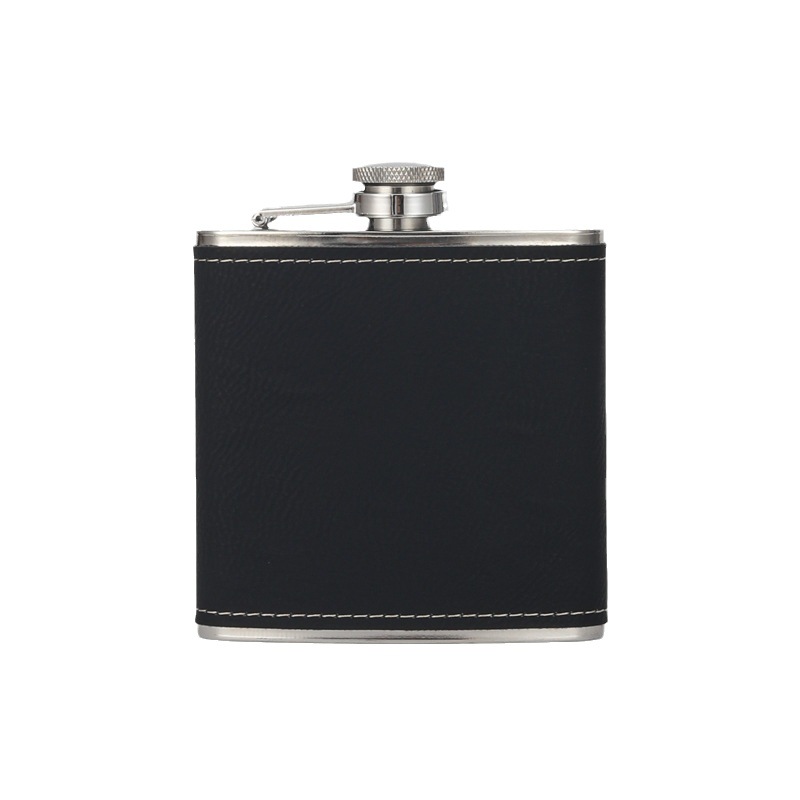 6 oz veneer laser engraved leather portable Russian stainless steel hip flask outdoor portable in stock wholesale