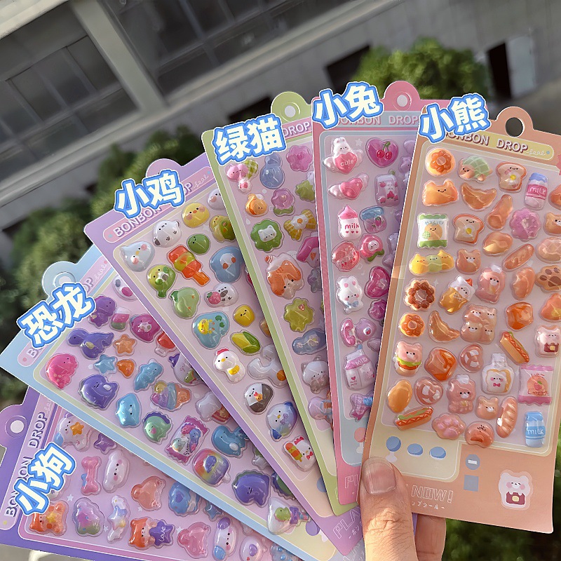3D Stereo Relief Stickers Cute Cartoon Animal Stickers for Girls and Kidsren High-Value Decorative Crystal Glue Waterproof