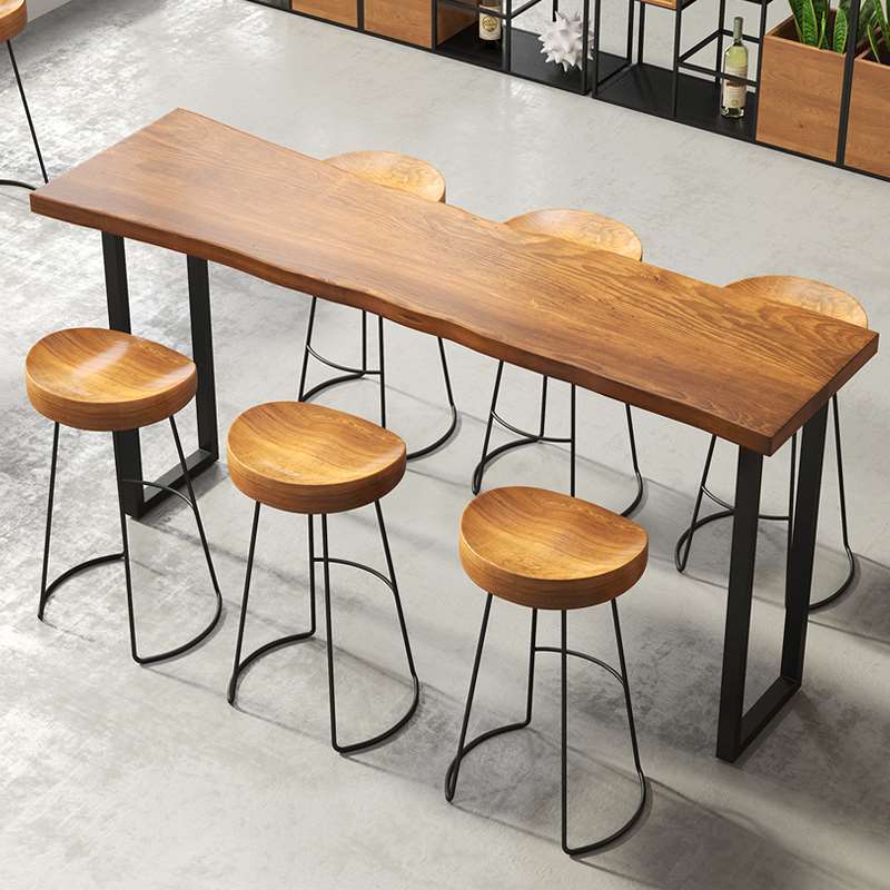 Solid Wood Long Bar Table and Chair Milk Tea Shop Casual High Table Dining Table Cafe Wall Bar Table and Chair Combination