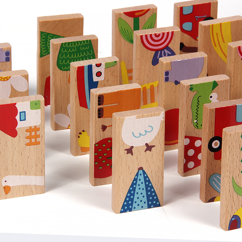 Children's Educational Assembled Early Education Multifunctional Pile Domino 28 Pieces Solitaire Garden Solid Wood Domino