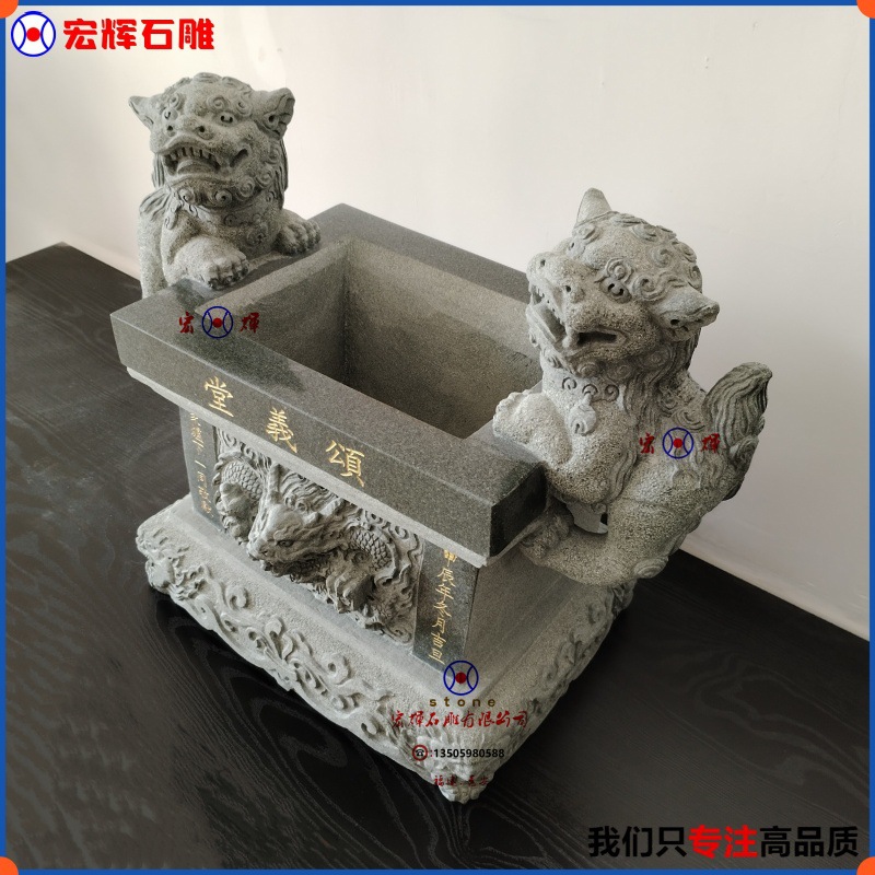 Supply Fujian bluestone double lion small incense burner Buddhist temple for marble incense burner square 1.6 feet