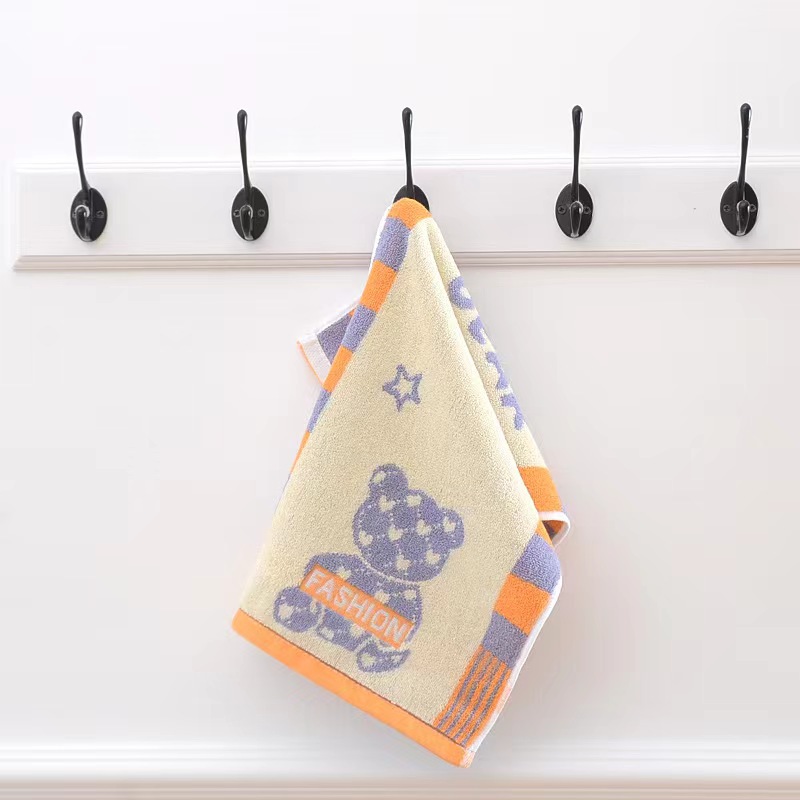 Pure Cotton 32-Strand Color Gauze Jacquard Kidsren's Towel Cartoon Fashion Bear High-End Kidsren's Towel Kindergarten Baby Towel