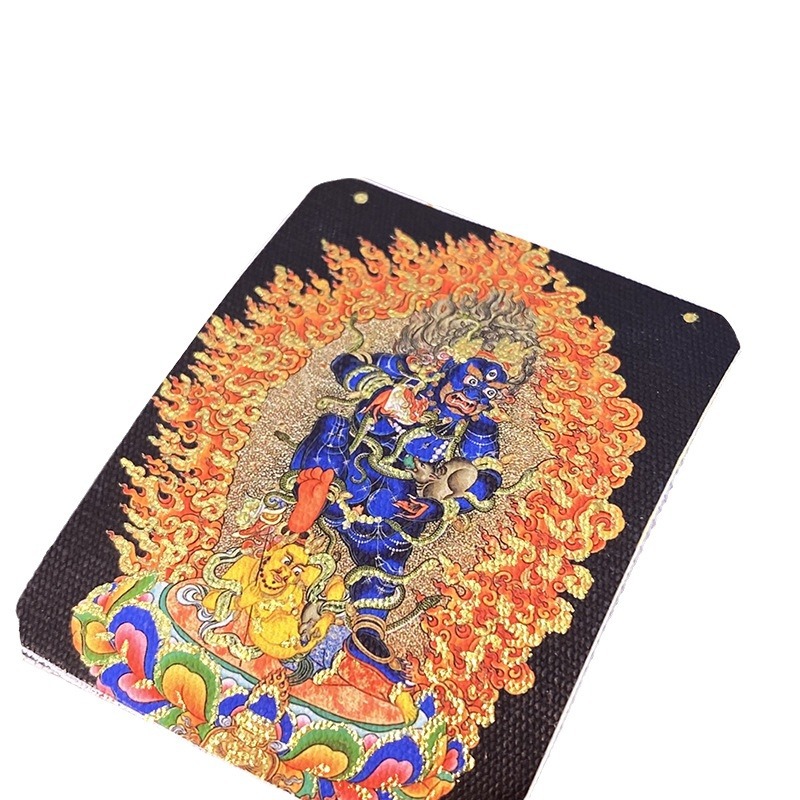 Xizang Thangka Painting Pendant Six-Arm Big Black Day Big Wade King Kong Black Wealth God Xizang Thangka Square Gold Pendant