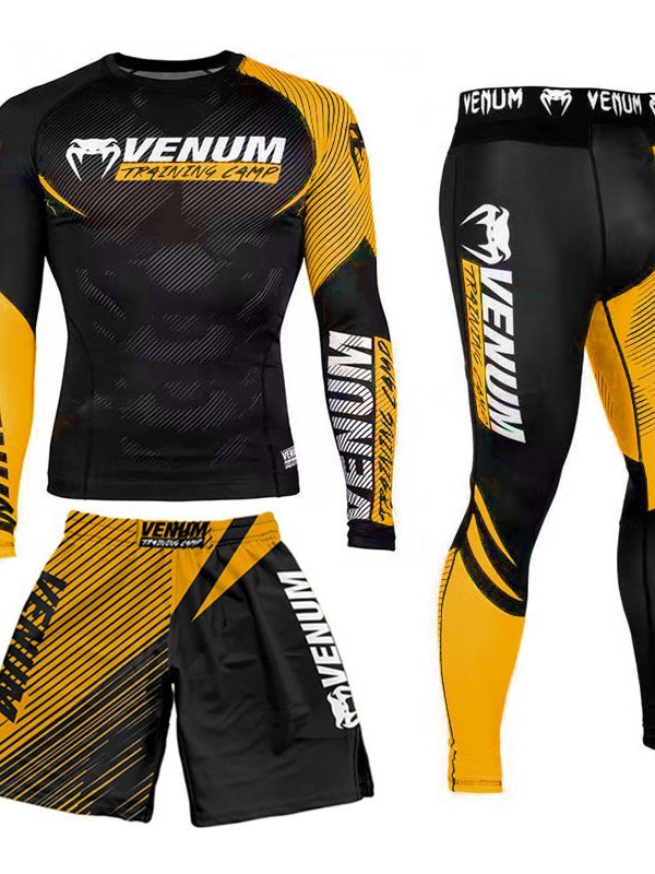 Sparring Training Suit Ufc Suit Men's Boxing Tight-Fitting Quick-Drying Clothing Muay Thai Fighting Venom 3-Piece Set Gym Fighting