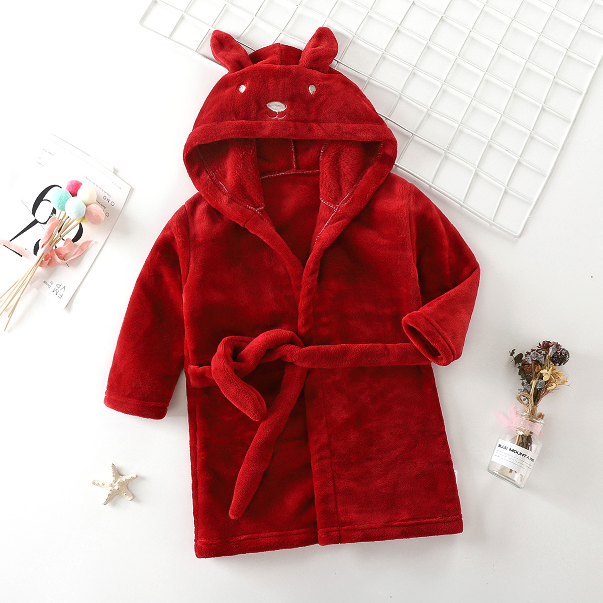 Children's Rabbit Ears Pajamas Flannel Cute Boys Thickened Girls Coral Fleece Pajamas Autumn and Winter Four Seasons Bath