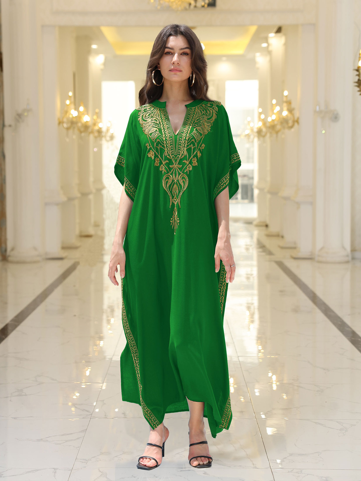 Beach blouse rayon gold embroidered holiday robe cross-border Amazon (multi-color for selection) L4041 L