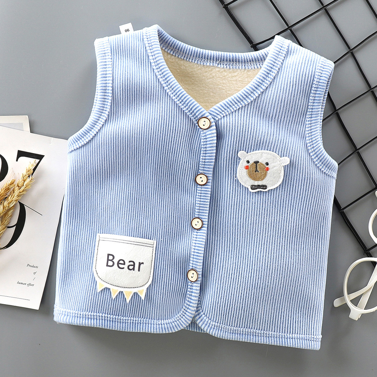 New Children's Vest Autumn and Winter Velvet Baby's Thickened Warm Vest Children's Infant Outer Wear Cardigan Vest