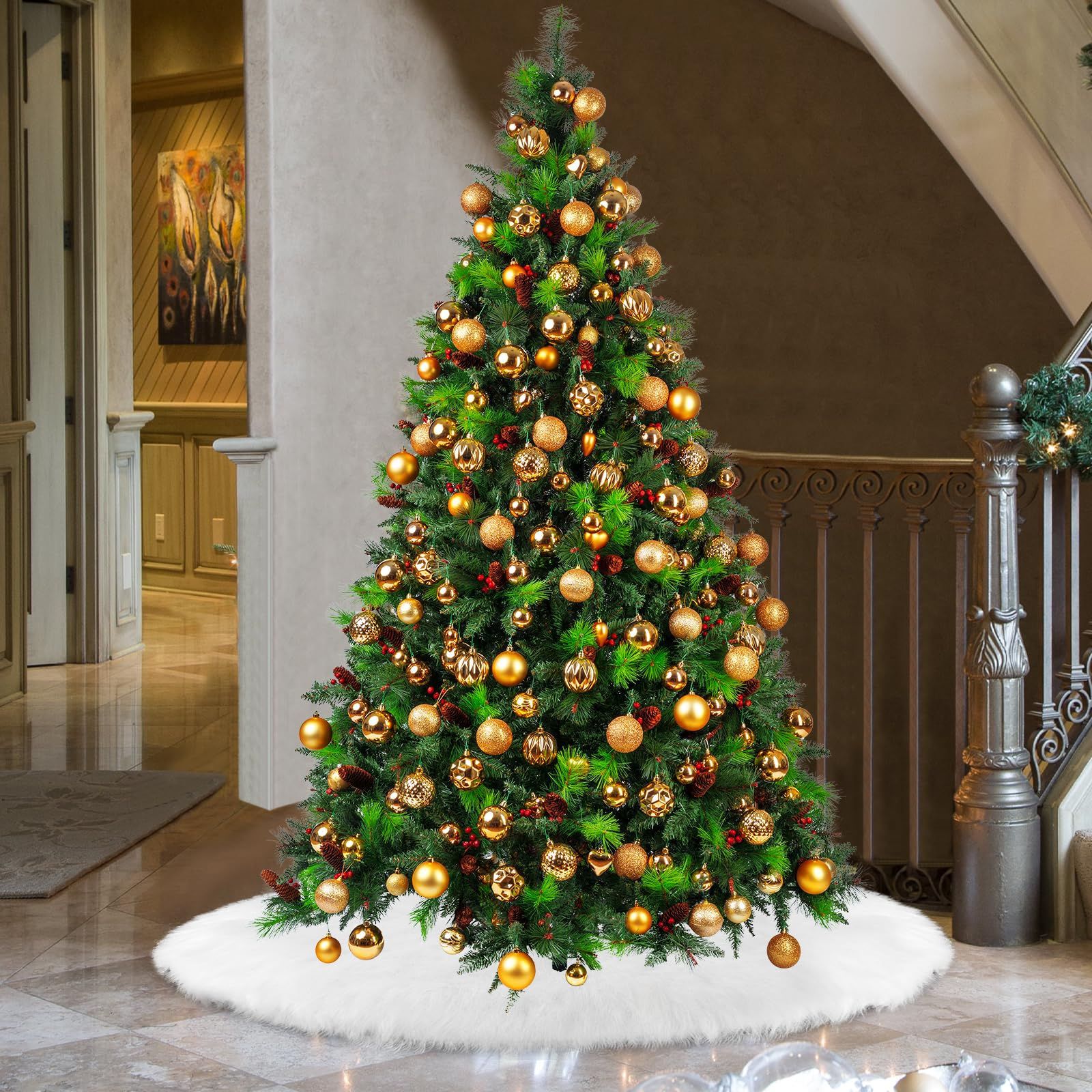 Cross-border Christmas tree skirt white long fur imitation rabbit fur Christmas tree skirt mat Holiday Party Christmas tree decoration