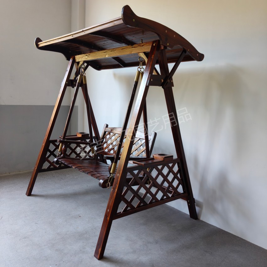 Angie Sifei North America Outdoor Courtyard Solid Wood Ceiling Swing Double Hanging Chair Wooden Swing Hanging Basket