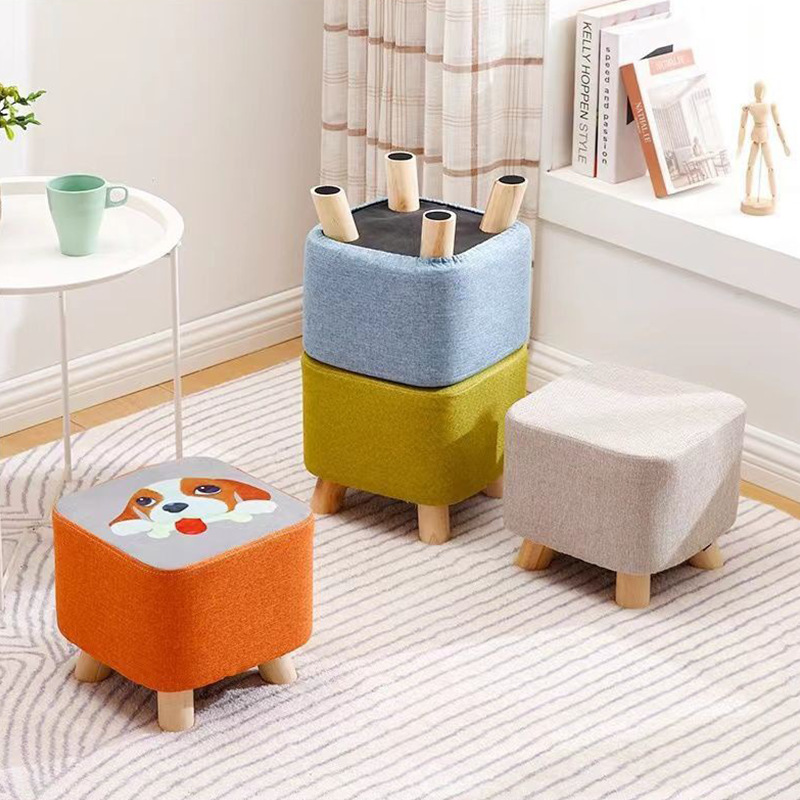 Household elastic low stool fabric thickened square bench door living room bedroom shoe changing stool for adults and children