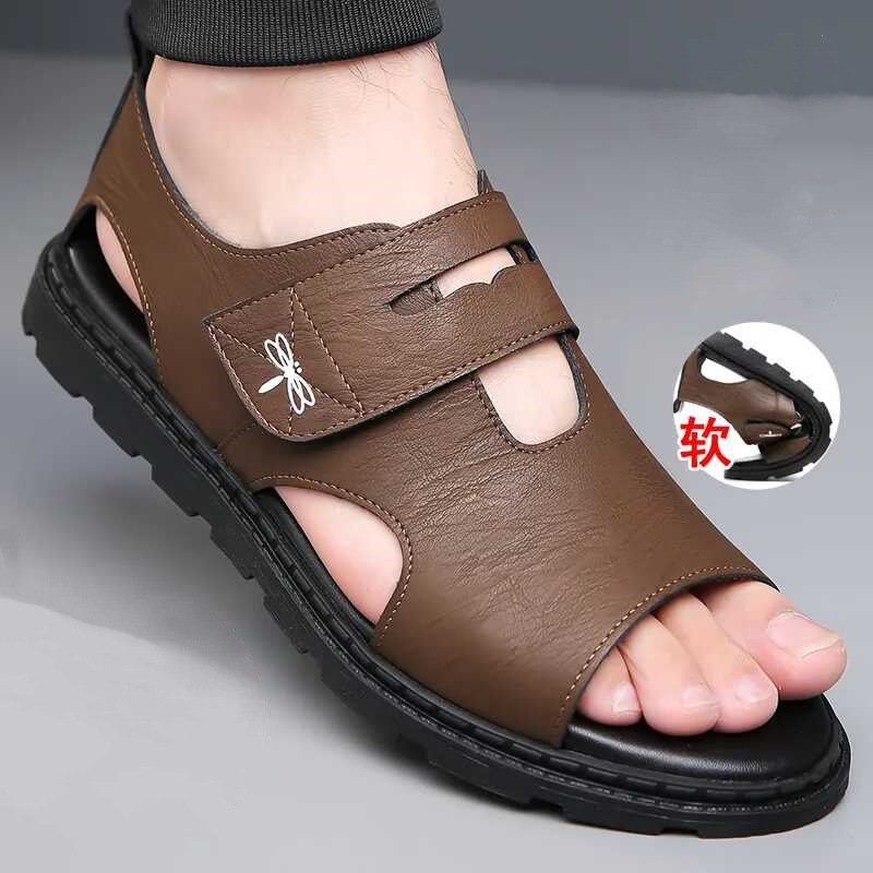 Sandals Men's 2025 Summer Genuine Leather Breathable Men's Beach Shoes Soft Sole Wear-Resistant Casual Non-Slip Roman Sandals