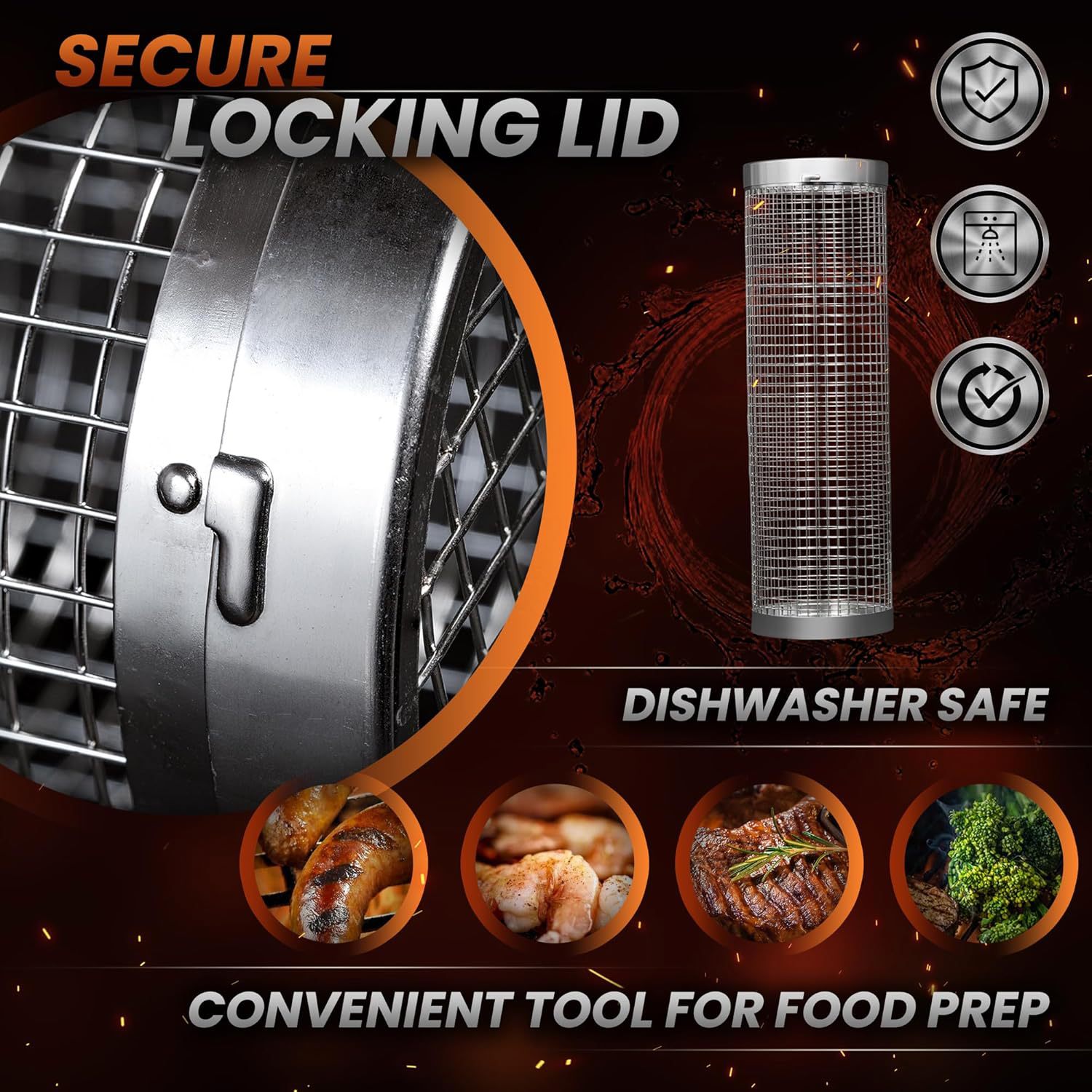 Wo Customized Barbecue Mesh Outdoor Bbq Barbecue Cage Stainless Steel Barbecue Basket Rolling Round Barbecue Mesh Carbon Grill