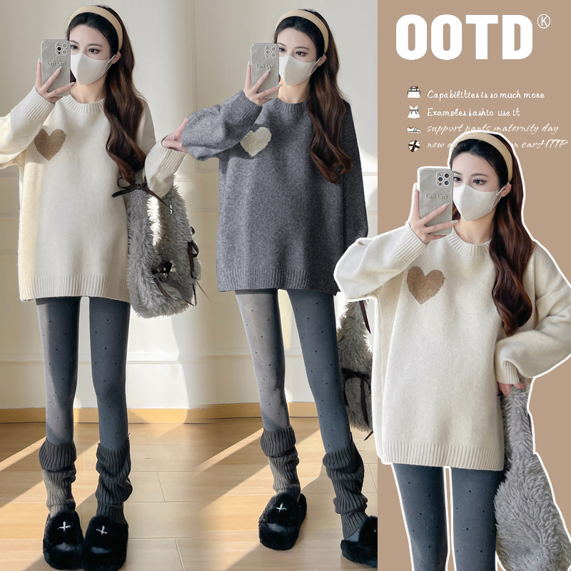 2024 осень и зима новая одежда для беременных свитер с жаккардом