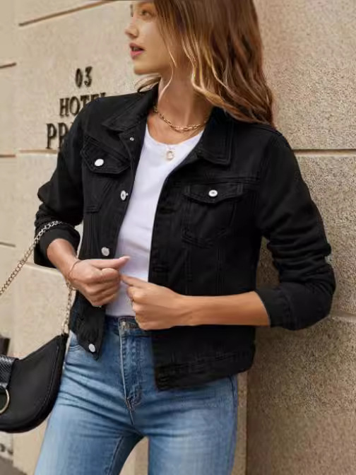 2024 new cross-border European and American fashion trend lapel pocket single-breasted short Denim coat jacket