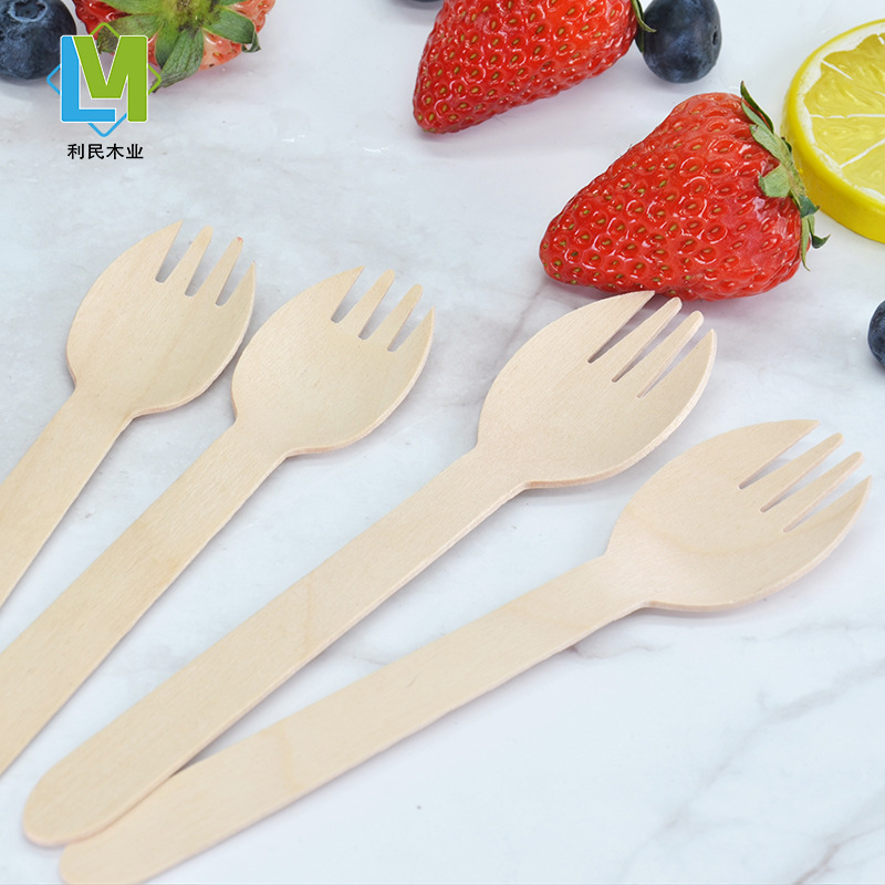 Wooden knife, fork and spoon tableware disposable independent Kraft paper OPP bag packaging try eating fork and spoon dessert can add logo