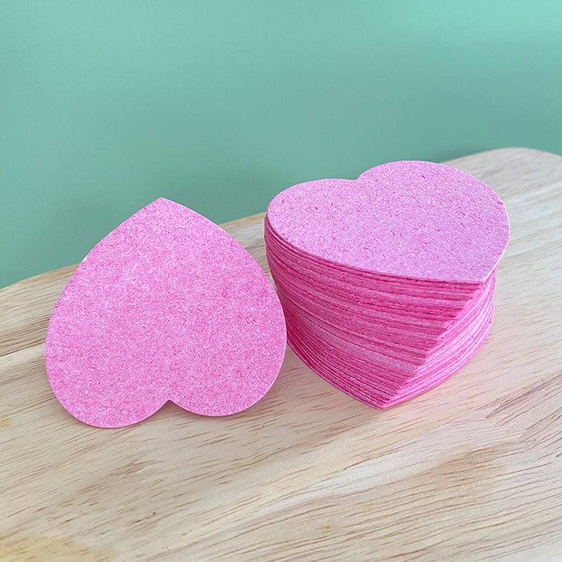 Cross-Border Pink Wood Pulp Cotton Face Wash Puff Makeup Remover Cleansing Powder Puff Heart Shape Soaked in Water to Become Larger Compressed Wood Pulp Ready Stock