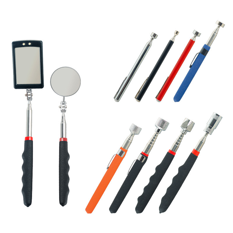 Magnetic Iron Suction Rod, Magnetic Picker, Telescopic Extension Rod, Auto Repair Tool, Square Mirror, Round Mirror, Flashlight Head