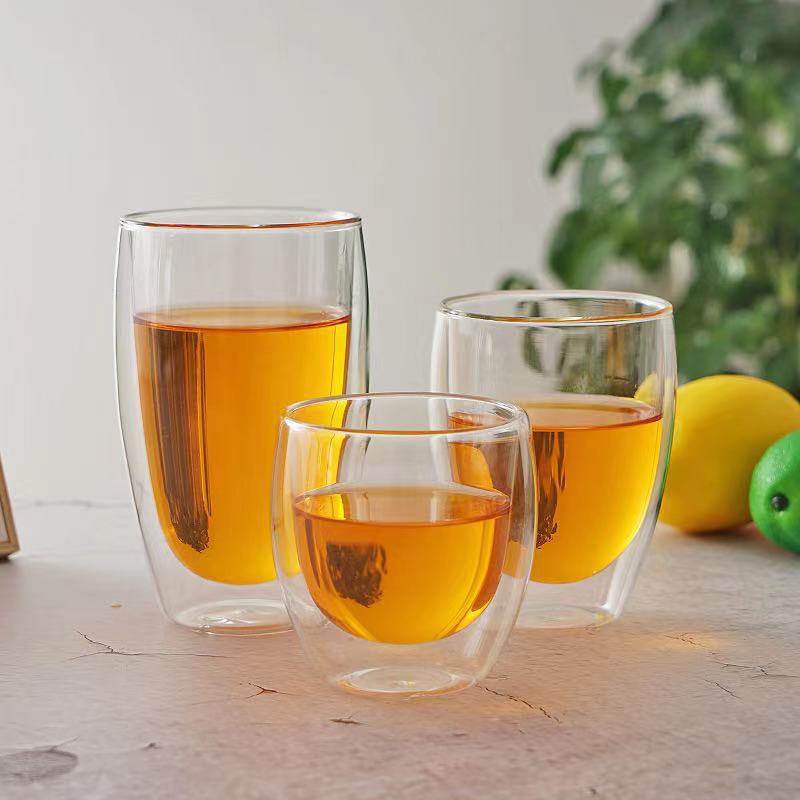 Double-layer glass cup coffee cup Milk Cup breakfast cup High Borosilicate high color value flower tea cup egg-shaped thick Cup wholesale