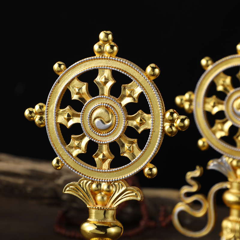 High-grade Falun Xizang Tantra Supplies Alloy Color Painting Transfer Method Golden Wheel King Seven Government Treasures Home Buddha Front Decoration Supplies