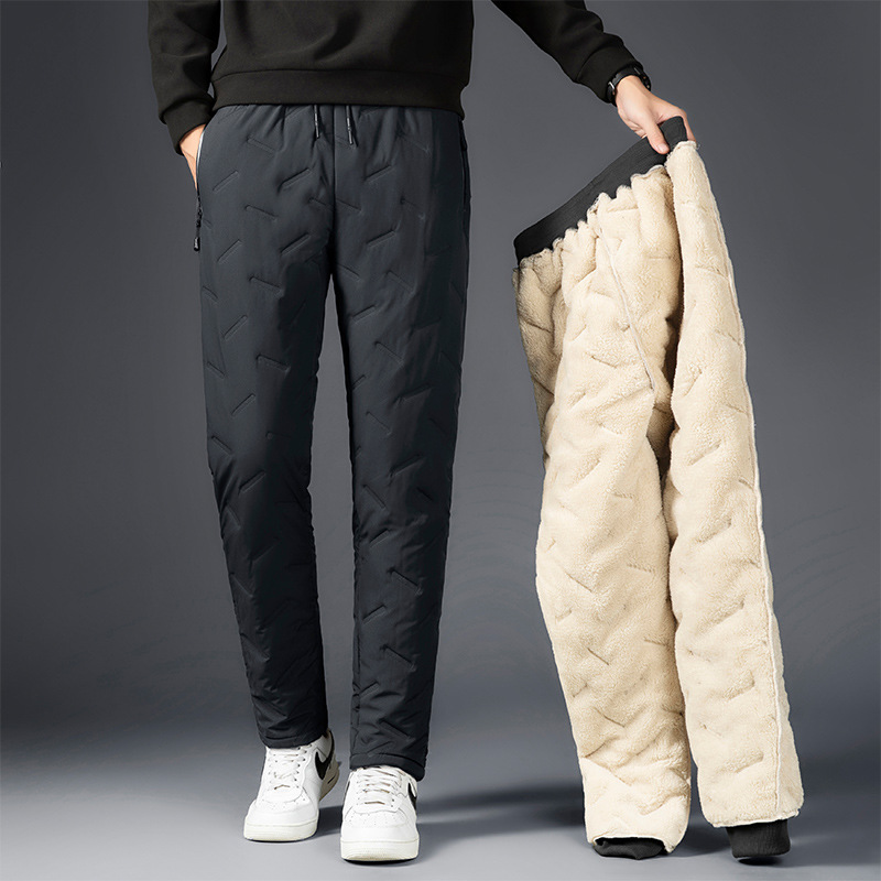 Factory direct lamb down down cotton pants men's winter plus velvet padded loose large size windproof warm pants