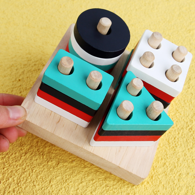 Wooden Solid Wood Geometric Set Column Children's Educational Children's Baby's Hands-on Brain Shape Matching Early Education Wooden Toys