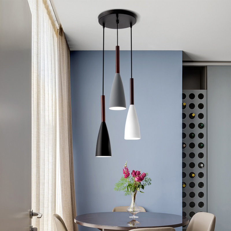 Scandinavian Style Dining Room Lamp Simple Modern Single Three-Head Household Black and White Gray Dining Room Lamp Bedroom Lamp Bar Small Chandelier
