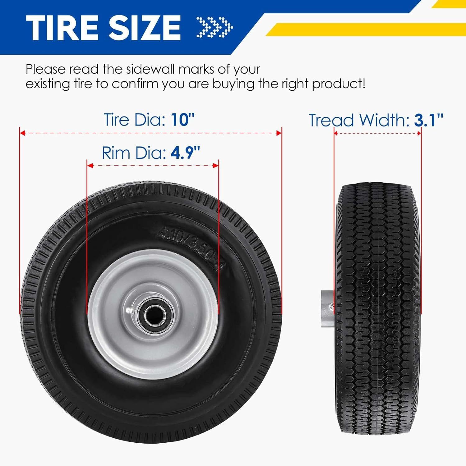 10X350-4 Small Flower Pu Wheel Lawn Mower Wheel High Elasticity and Wear-Resistant Polyurethane Solid Wheel Anti-Puncture