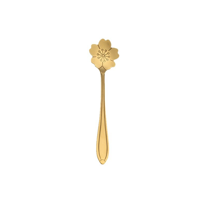 Bird's Nest Spoon Dessert Spoon Takeaway Stainless Steel Creative Cherry Blossom Spoon Golden Long Handle Mixing Spoon Cake Spoon Disposable