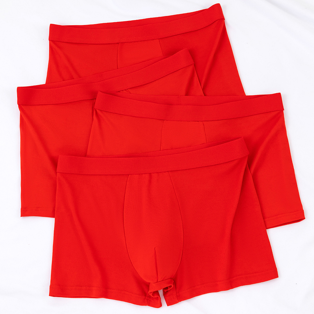 Men's Red Underwear for the Year of Birth, E-Commerce Hot Style Breathable Mid-Waist New Year's Wedding Red Youth Boxer Shorts
