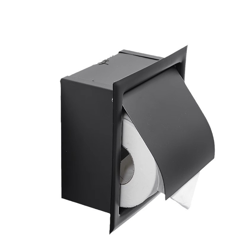 Black Tissue Box 304 Stainless Steel Embedded Toilet Paper Holder Suitable for Hotel Home Wall-Mounted Roll Paper Holder Wall Hanging