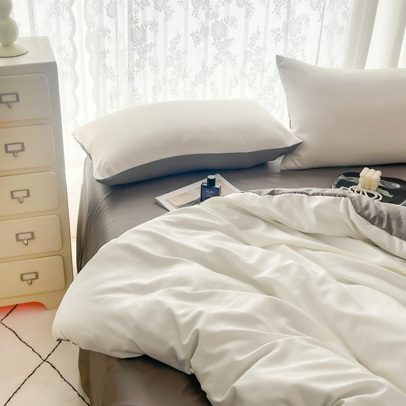 Ins Style Washed Silk Double-Sided Cool Ice Silk Quilt Cover Bed Sheets Three-Piece Set Four-Piece Set Accessible Luxury Princess Style