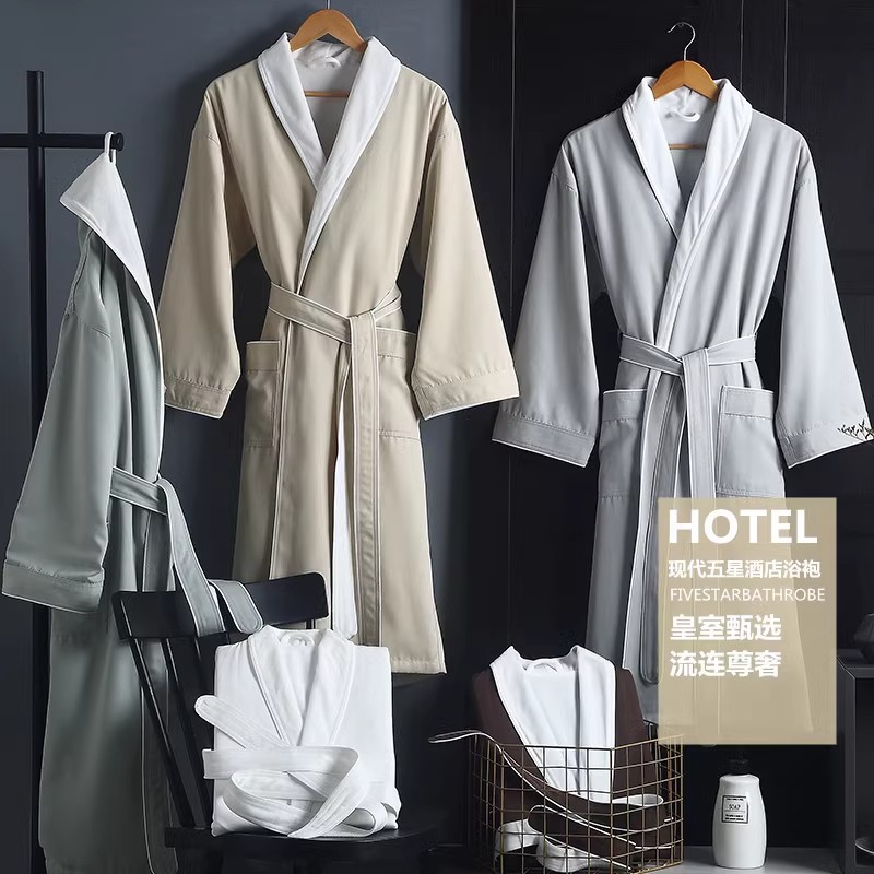 Bathrobe Five-Star Hotel Men's and Women's Couple Bathrobe Adult Absorbent Quick-Drying Four-Season Double-Layer Thickened Nightgown