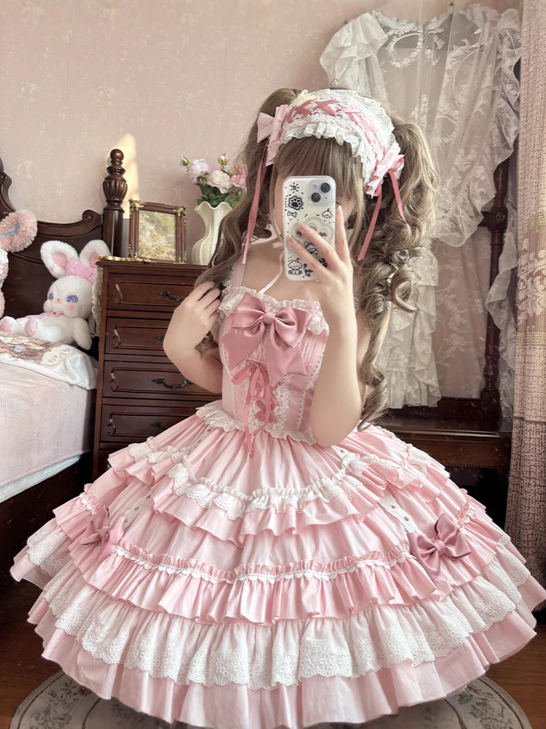 [Sweet Mousse] Brocade Garden Lolita Original Cute and Sweet Contrasting Color Small Fresh Jsk Dress