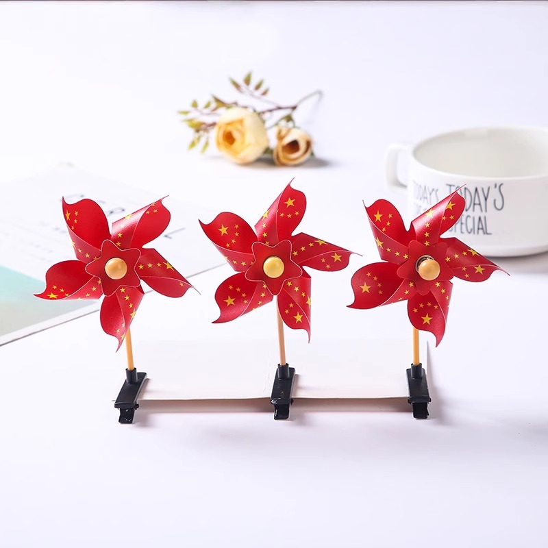 National Day Windmill Hairpin Five-pointed Star Love Hair Accessories School Games Performance Headwear Children's Windmill Hairpin