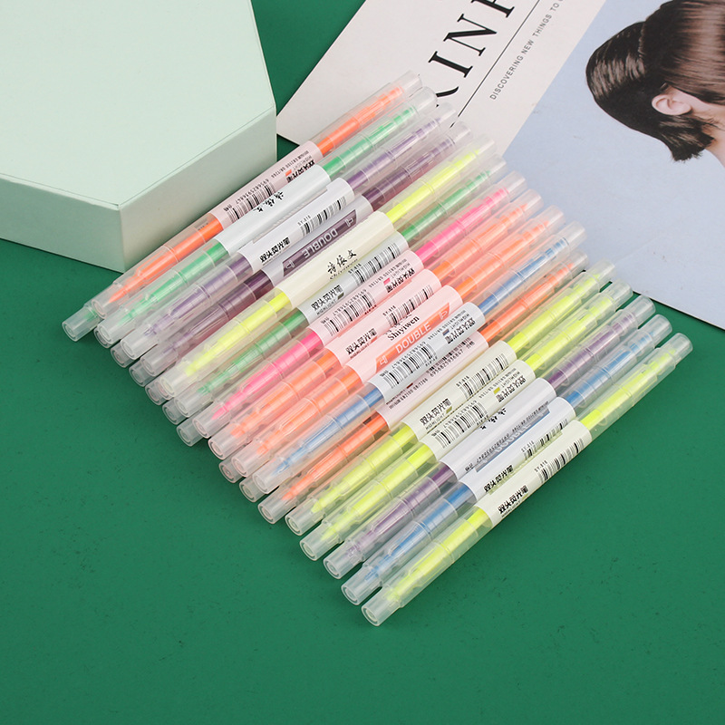 Poetry Yiwen Double Head Double Color Bulk Highlighter Student Mark Pen Hand Account Pen Key Line Watercolor Pen Marking Pen