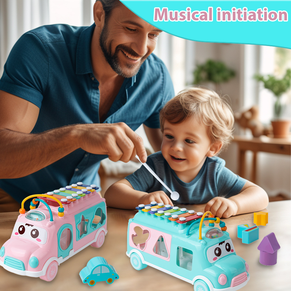 Cross-border Children's Bus Knocking Piano Educational Early Education Toys 0-3 Years Old Baby Music Enlightenment Multifunctional Car Batch