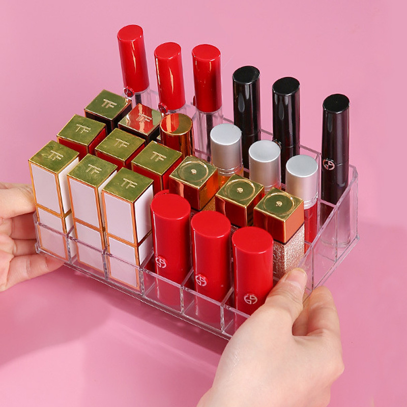 Прозрачный органайзер для помады на 24 ячейки, подставка для лака для ногтей и карандаша для бровей, многоуровневый пластиковый ящик для хранения