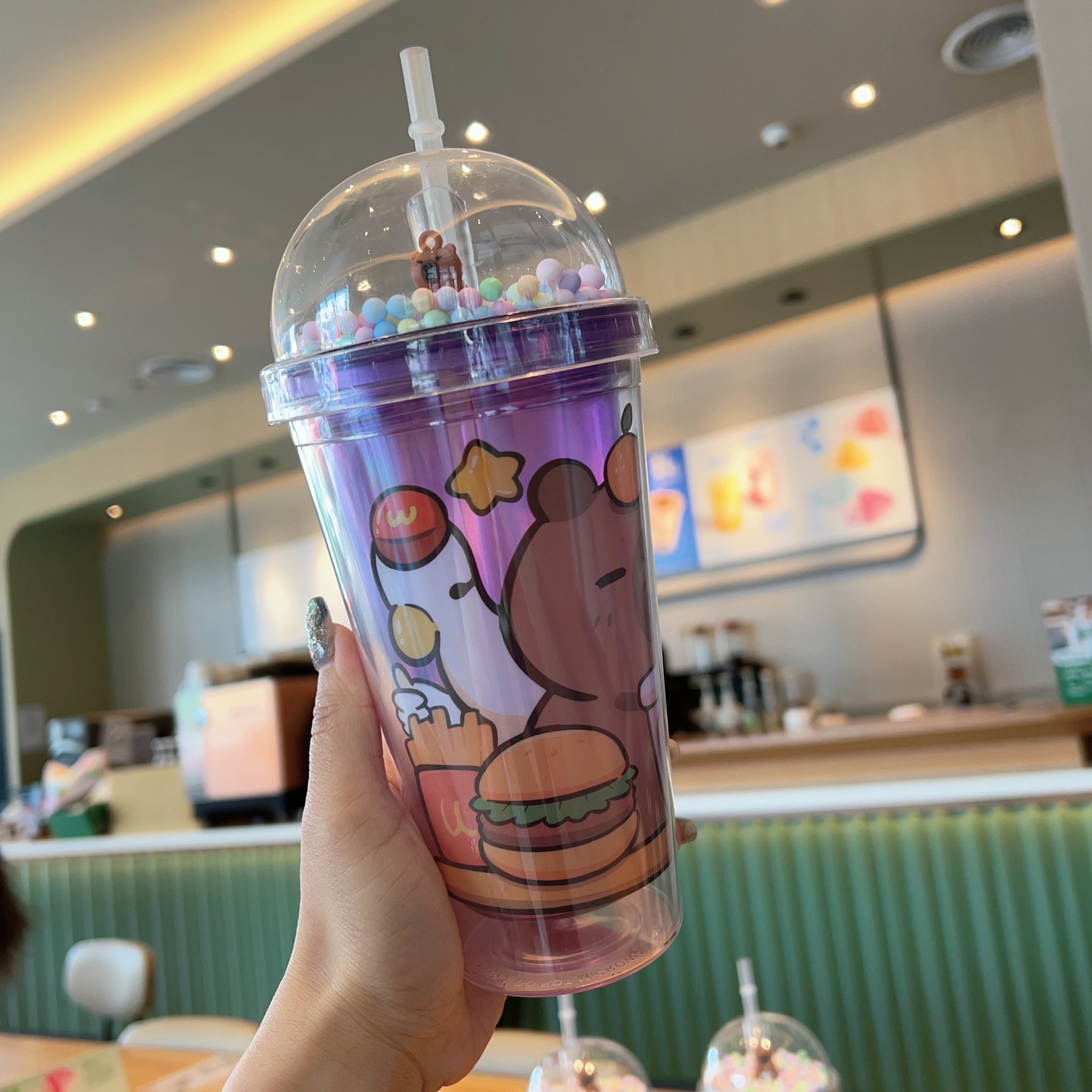 Cross-Border New High-Looking Summer Internet Celebrity Kurashutong Plastic Water Cup Straw Water Cup Double-Layer Crushed Ice Cup