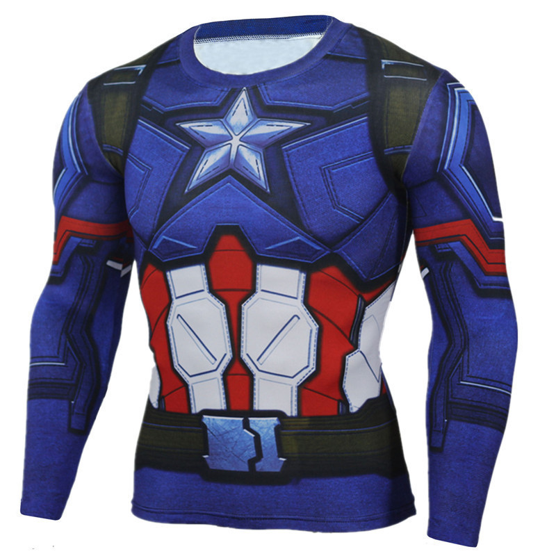 Cross-Border Summer New Marvel Superhero Series 3D Digital Printing Men's T-Shirt Long-Sleeved Top