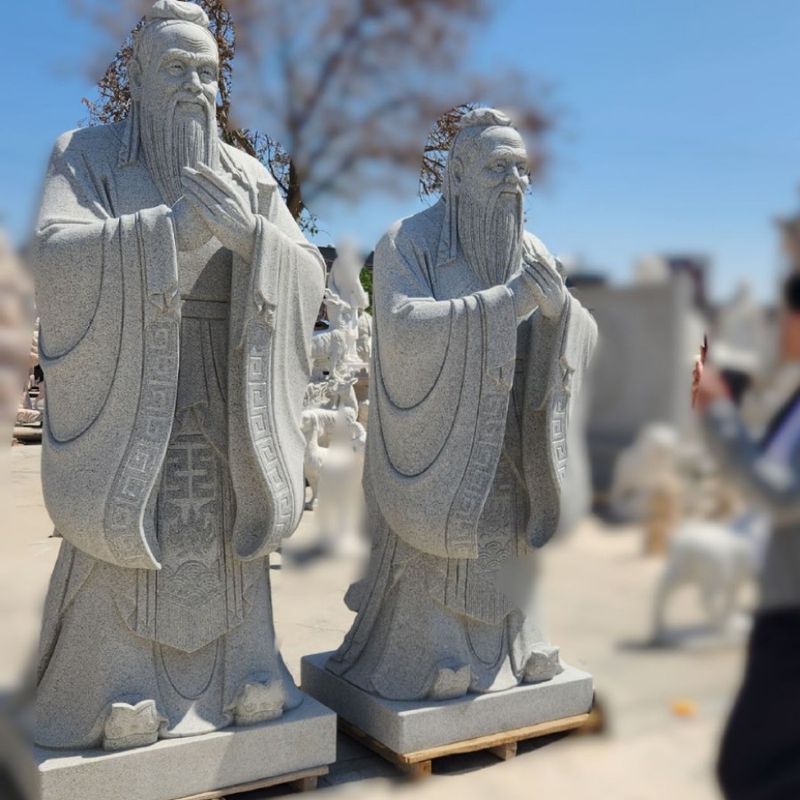 Stone Carving of Confucius, Granite Figure Sculpture, Statue of a Great Historical Figure, Plaza Garden Campus Ornament, Campus Sculpture