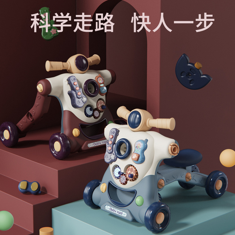 Cross-border baby walker hand-pushed scooter anti-rollover multi-functional early education three-in-one walking toy car for babies
