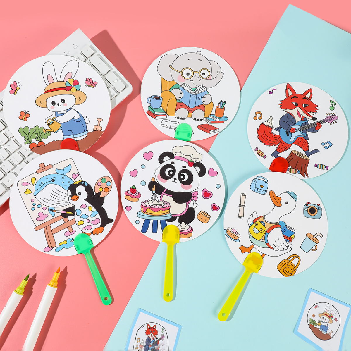 DIY graffiti fan painted fan kindergarten art graffiti handmade diy material blank painting hand painted fan